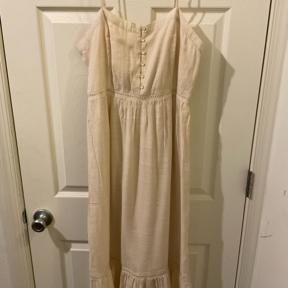 Love Tree Cream Sleeveless Cotton Sundress with Button Front